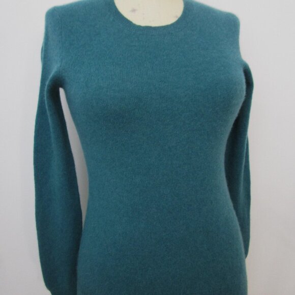 Fuzzy CASHMERE Pullover Knit Sweater Crew Cuddly Dark Teal Blue - Picture 10 of 10